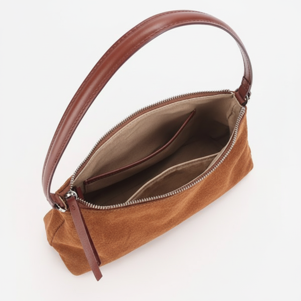 Intérieur sac baguette caramel avec deux poches